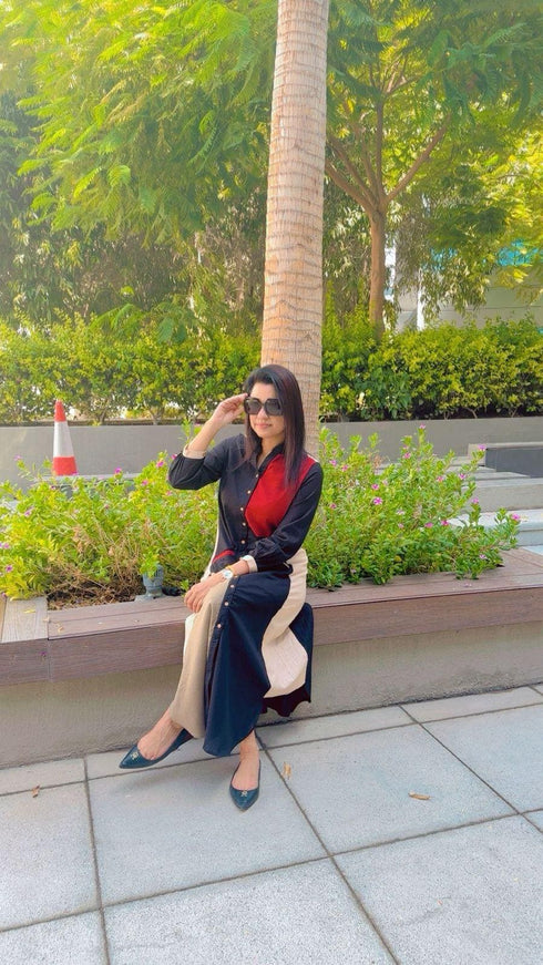 Patchwork Black Shirt Gown